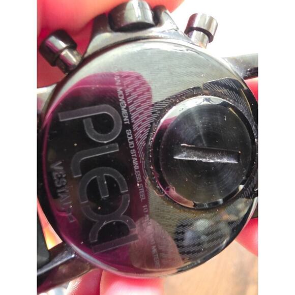 Vintage Vestal Mens Watch Plexi Acetate Black Silver Stainless Dress Rare! - Picture 11 of 16